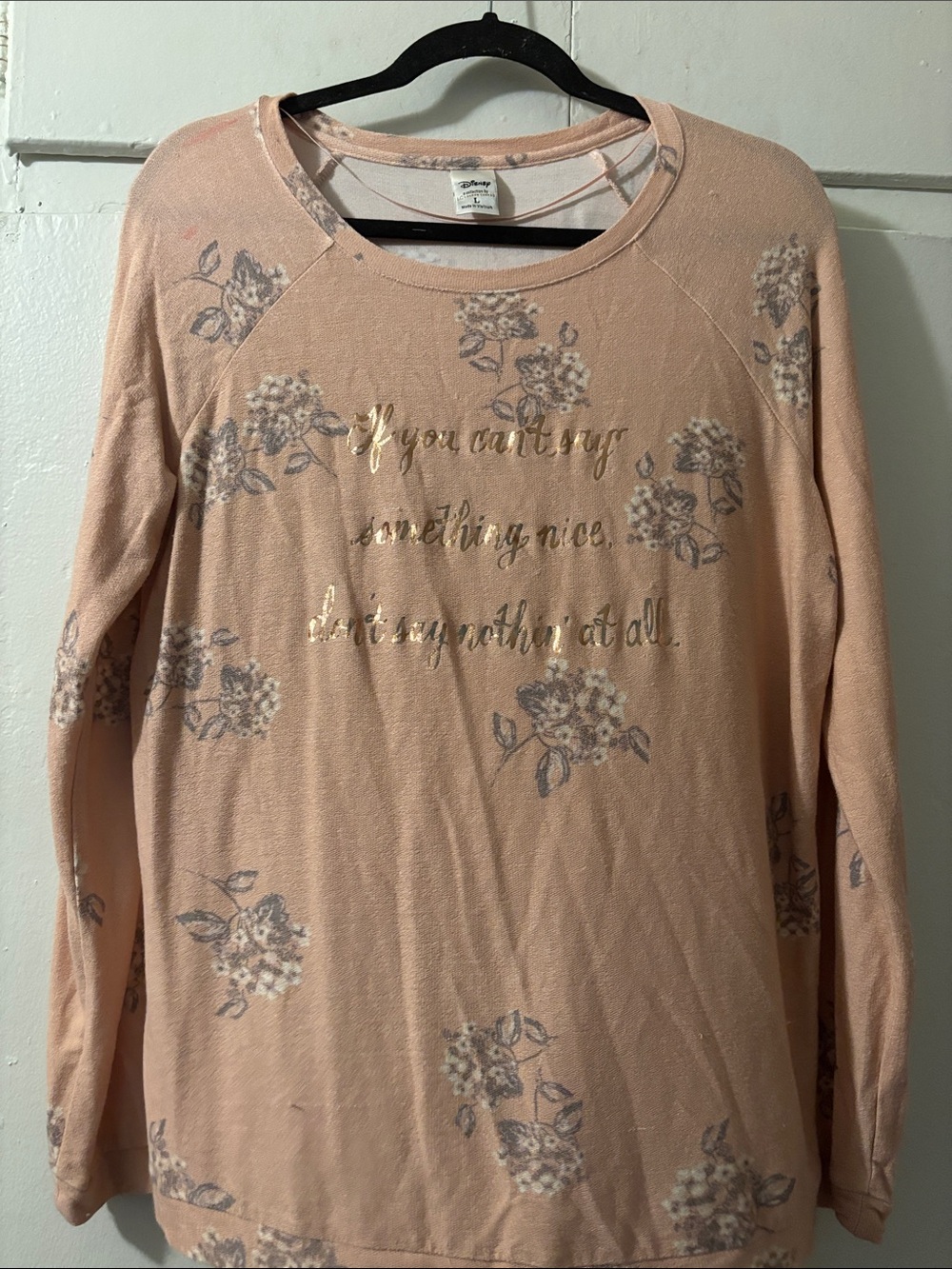 Disney Soft Blush Floral Long-Sleeve Sweatshirt with Gold Script